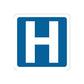 Square die-cut vinyl sticker with blue background and white letter H