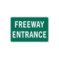 Green road sign vinyl decal reading FREEWAY ENTRANCE in white