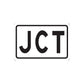 Die-cut road sign vinyl sticker with black border and letters JCT