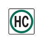 Die-cut vinyl road sign sticker with green HC circle on white square
