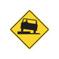 Yellow road sign wall decal with black dump truck icon in a diamond frame