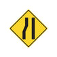 Yellow road sign vinyl decal with black double vertical bars in a diamond shape
