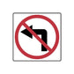 Road sign vinyl decal with red prohibition circle and diagonal slash on black arrow