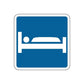 Blue road sign wall decal with white bed icon and circle detail
