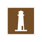Die-cut road sign wall decal with white lighthouse on brown square