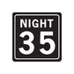 Road sign wall decal sticker with NIGHT text and large 35 number on dark background