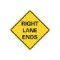 Road sign wall decal: yellow diamond with RIGHT LANE ENDS
