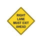 Yellow road sign vinyl sticker: RIGHT LANE MUST EXIT AHEAD