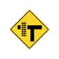 Yellow road sign decal with black T intersection symbol, die-cut vinyl sticker