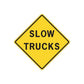 Road sign wall decal, yellow diamond SLOW TRUCKS text with black border