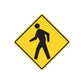 Yellow pedestrian road sign decal with walking figure in black, die-cut vinyl