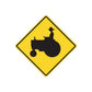 Yellow road sign decal with black motorcycle rider silhouette, die cut vinyl sticker