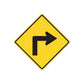 Yellow road sign decal with black left-turn arrow in a diamond shape