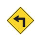 Yellow road sign decal with black left turn arrow symbol