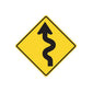 Yellow diamond road sign decal sticker with black winding arrow pointing up