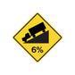 Yellow diamond road sign decal with black icon and 6% text