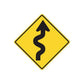 Yellow road sign decal with black wavy arrow pointing up