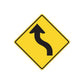 Yellow diamond road sign decal with black curved arrow pointing up