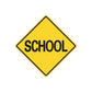 Yellow road sign vinyl decal with black border and 'SCHOOL' text