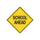Yellow road sign vinyl decal: SCHOOL AHEAD, black text on diamond