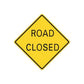 Yellow road closed diamond sign vinyl sticker with black border and ROAD CLOSED text