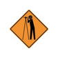 Orange roadwork sign vinyl decal with silhouetted worker and tripod