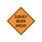 Orange diamond road sign decal with black border and text 'SURVEY WORK AHEAD'