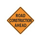 Orange road construction ahead sign decal with black ROAD and CONSTRUCTION text