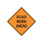 Orange diamond sticker: 'Road Work Ahead' road sign text in black