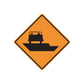 Orange road sign decal with black tow truck icon, diamond shape vinyl sticker