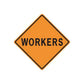 Orange road sign vinyl decal diamond with black border and WORKERS text