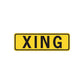 Yellow road sign vinyl decal with black border and 'XING' text