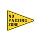 Yellow road sign sticker: NO PASSING ZONE