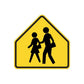 Yellow road sign decal with black school crossing figures, die-cut vinyl sticker