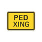 Yellow road sign wall decal with black border reading 'PED XING'