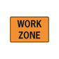 Orange road sign wall decal reading WORK ZONE with black border