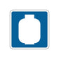 Road sign vinyl sticker, blue square with white gas can icon