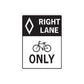 Vinyl road sign decal: Right lane, diamond arrow, bicycle, Only text