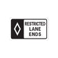 Road sign wall decal: black and white Restricted Lane Ends sign