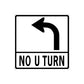 No U-turn road sign decal with black arrows and bold text