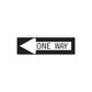 Road sign decal: black left arrow with 'ONE WAY' lettering