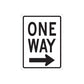 Road sign decal with ONE WAY and right arrow, black on white