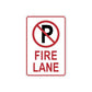 Road sign vinyl decal with red no-fire symbol and text FIRE LANE.