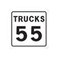 Square road sign vinyl decal with TRUCKS and 55