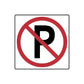 No parking road sign vinyl sticker, red slash circle over black P on white