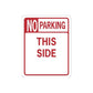 Road sign wall decal sticker with red border text: NO PARKING THIS SIDE