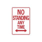 Road sign decal sticker: red/white No Standing Any Time.