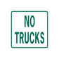 Road sign wall decal: green “NO TRUCKS” lettering on white square with green border
