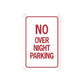 Road sign decal sticker with red border text "NO OVER NIGHT PARKING"