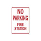 No parking fire station sign vinyl decal with red border and bold red text